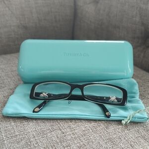 Tiffany & Co. Black And Iconic Teal Rectangular Women's Rx Glasses with Case Bag